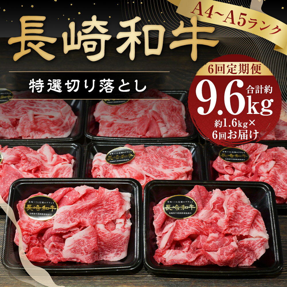 【ふるさと納税】【全6回定期便】【A4~A5ランク】長崎和牛特選切り落とし 約1.6kg（200g×8パック） 肩ロース 和牛 牛肉 お肉 牛丼 すき焼き 焼肉 しゃぶしゃぶ 小分け 冷凍 長崎県産 国産 長崎県 長崎市 送料無料