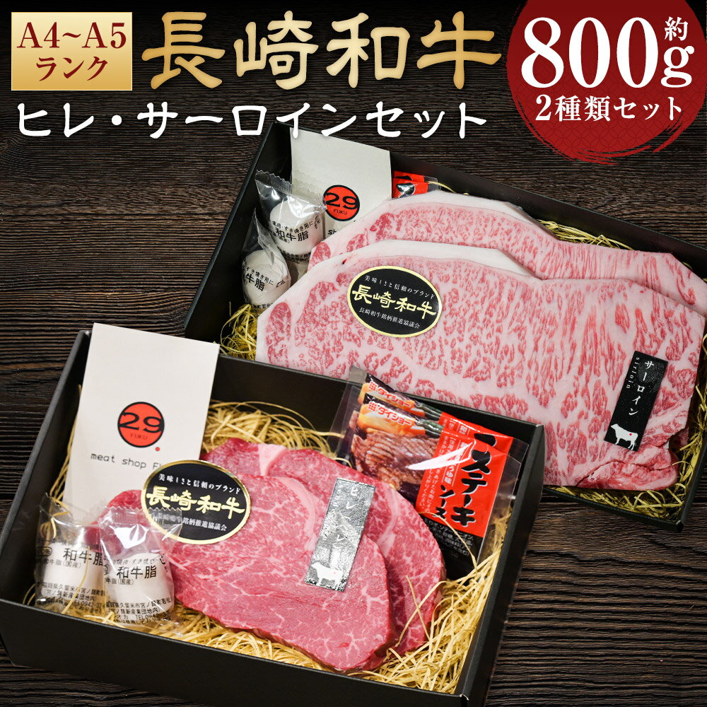 [A4〜A5ランク・高級部位の詰め合せ]長崎和牛ヒレ(約150g×2枚)・サーロイン(約250g×2枚)セット 計800g 和牛 牛肉 お肉 ステーキソース付 真空包装 冷凍 長崎県産 国産 九州 長崎県 長崎市 送料無料