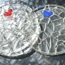 【ふるさと納税】長崎石畳ガラス皿(小) プレート コースター 赤ハート×1枚 青ハート×1枚 計2枚 直径9cm ハートストーン ガラス お皿 食器 ギフト 贈...