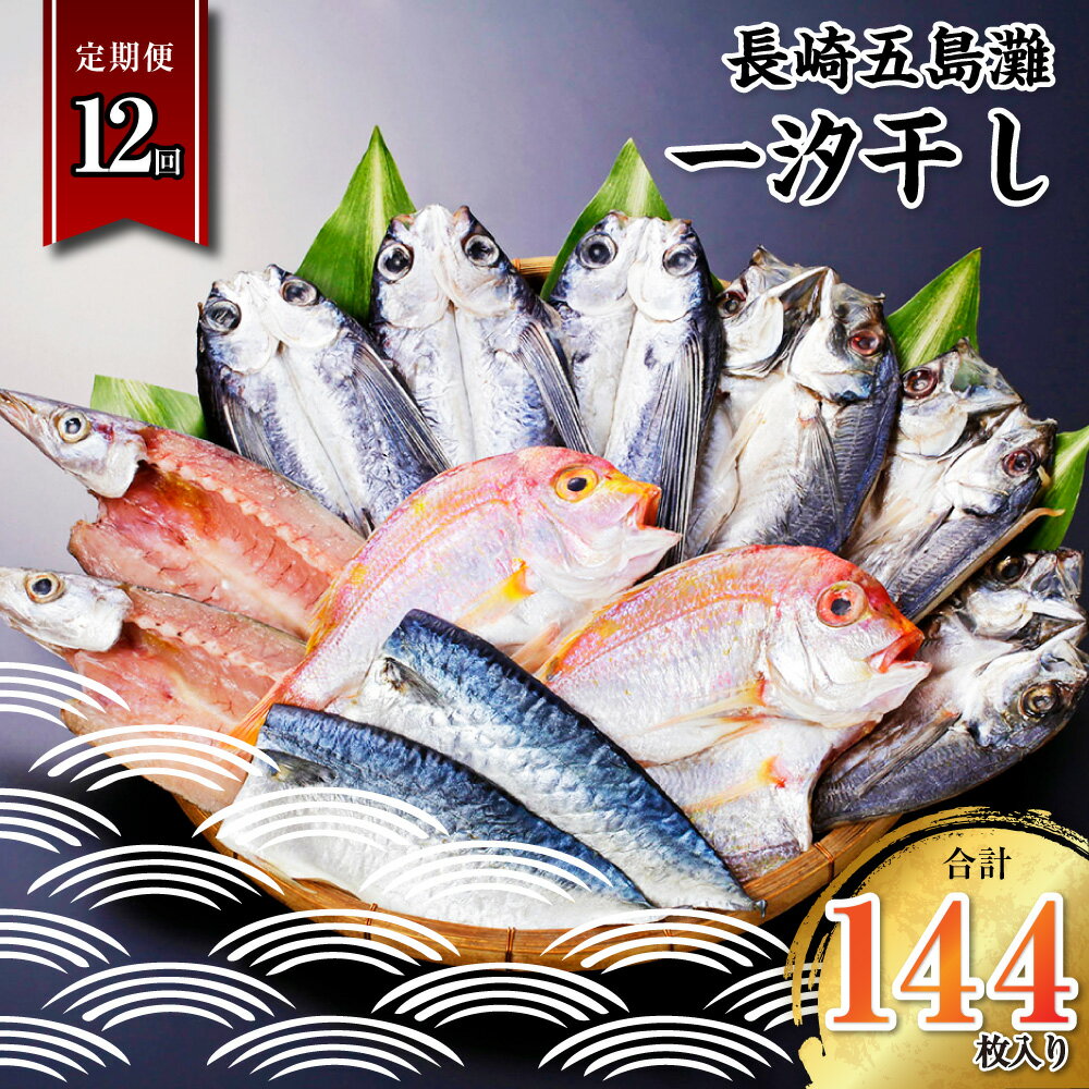 [全12回定期便]長崎五島灘一汐干し 合計12枚 海産物 海鮮 魚介 ひもの 乾物 おかず つまみ 冷凍