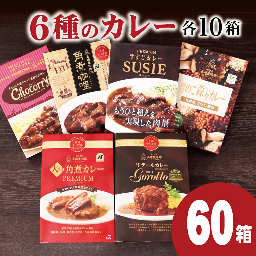 [高級レトルトカレー 総計60箱]長崎豊味館 6種のカレー詰め合わせ (各10箱) ギフト 贈答 長期保存可能 常温 レトルト食品 レトルトカレー ビーフカレー 欧風カレー スパイス お中元 お歳暮 高級カレー Gorotto 豊味館