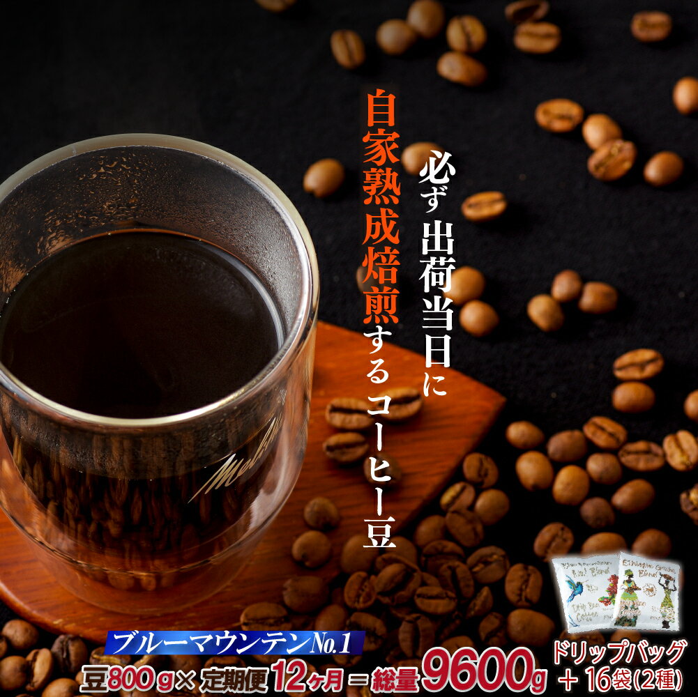 【ふるさと納税】《定期便》必ず出荷日に自家熟成焙煎ブルーマウンテンNo.1豆(800g)+ドリップバッグ16パック【12回お届け】