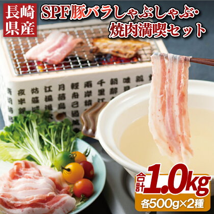 【ブランド豚 しゃぶしゃぶ 焼肉】長崎県産 SPF豚 バラ しゃぶしゃぶ・焼肉 満喫セット 1kg (250g×4パック) 安心安全 冷凍 ギフト 贈答 お中元 御中元 お歳暮 御歳暮 豚肉 送料無料 梅月