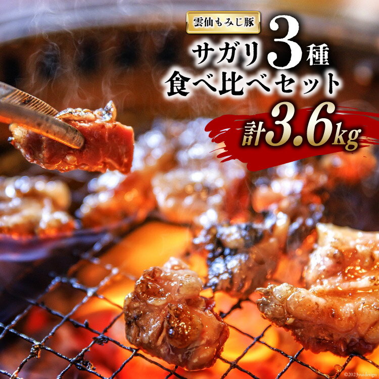 28位! 口コミ数「0件」評価「0」AG152 超希少部位 雲仙もみじ豚 サガリ 3種 食べ比べ セット 計3.6kg（300g×3種×各4パック） 【 豚 豚肉 焼肉 さがり･･･ 