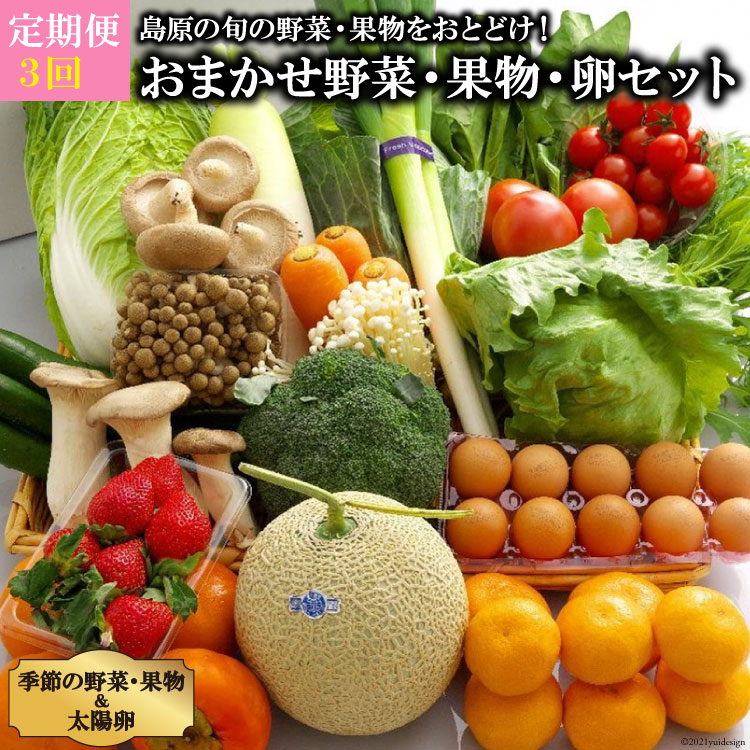 [定期便][3回]島原の旬の野菜・果物!おまかせ野菜・果物・卵セット [野菜セット 定期便 野菜 フルーツ 果物 たまご 卵 産地直送 厳選 野菜生活 減農薬 長崎県 島原市 送料無料]