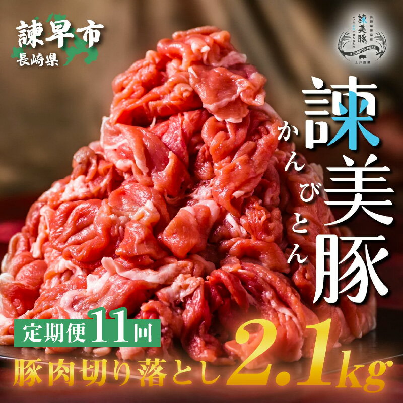 【ふるさと納税】【11回定期便】豚肉切り落とし2.1kg!諫早平野の米で育てた諫美豚 / 諫美豚 豚肉 切り..