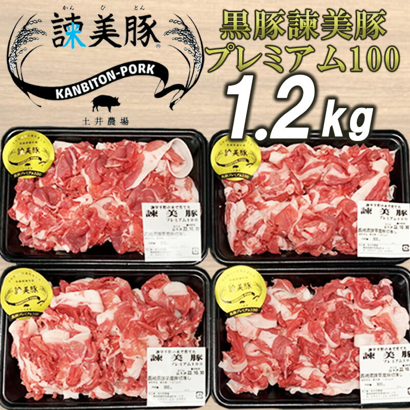 黒豚諫美豚プレミアム100 切り落とし 計1.2kg(300g×4P)/ 豚 豚肉 黒豚 切り落とし 小分け / 諫早市 / 株式会社土井農場 [AHAD046]