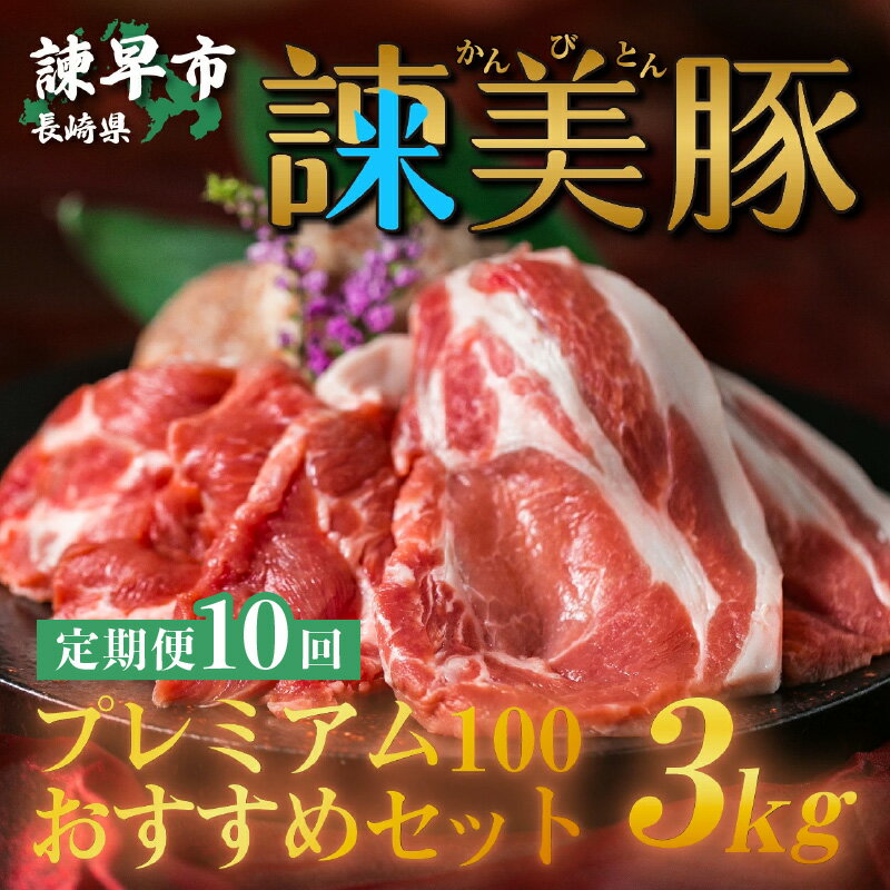 【ふるさと納税】【10回定期便】諫早平野の米で育てた諫美豚プレミアム100お勧めセット3kg / 諫美豚 豚..