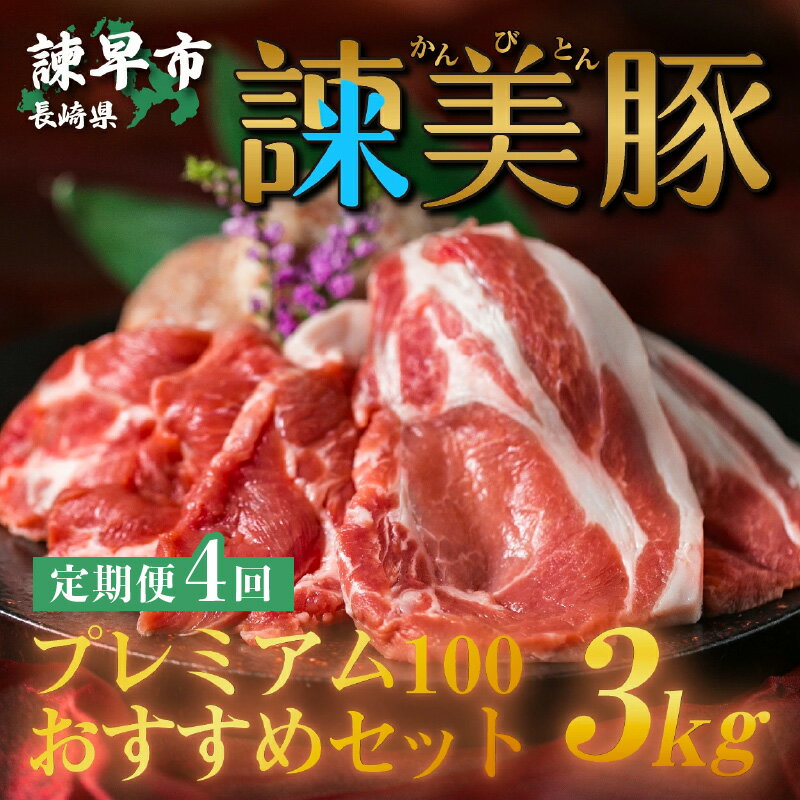 【ふるさと納税】【4回定期便】諫早平野の米で育てた諫美豚プレミアム100お勧めセット3kg / 諫美豚 豚..