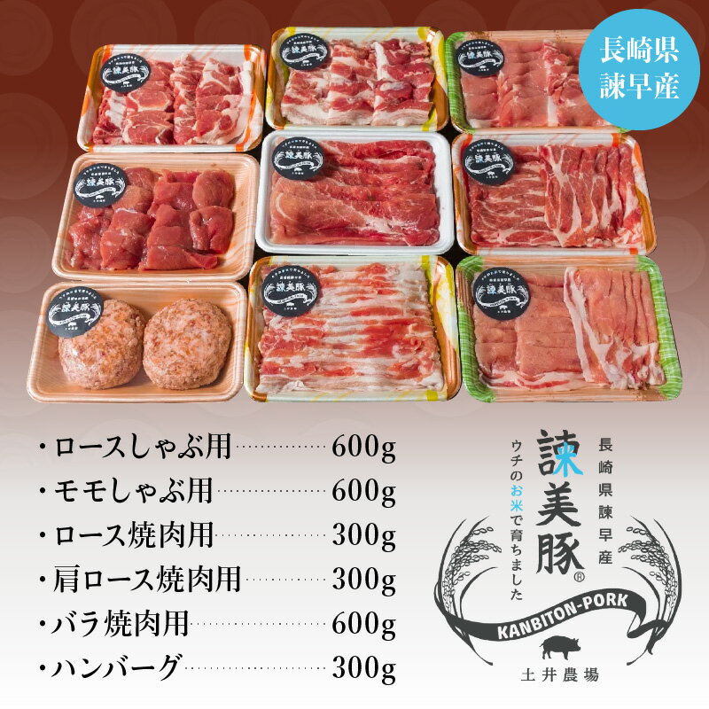 【ふるさと納税】諫美豚しゃぶしゃぶ焼肉ハンバーグセット計2.7kg / 豚肉 ロース モモ 肩ロース バラ ハンバーグ 小分け / 諫早市 / 株式会社土井農場 [AHAD056]