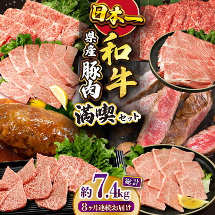 【8回定期便】 長崎和牛 満喫コース 焼肉 ハンバーグ ステーキ　総量7.4kg 大村市 おおむら夢ファームシュシュ[ACAA103]