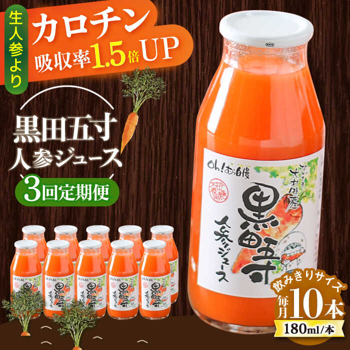 【ふるさと納税】【3回定期便】毎日!黒田五寸人参ジュース180ml 10本セット 総計30本 大村市 おおむら夢ファームシュシュ[ACAA160]