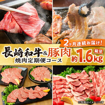 【2回定期便】長崎和牛＆豚肉焼肉コース　総量1.6kg / 国産 牛肉 焼き肉 焼肉用 / 大村市 / おおむら夢ファームシュシュ[ACAA066]