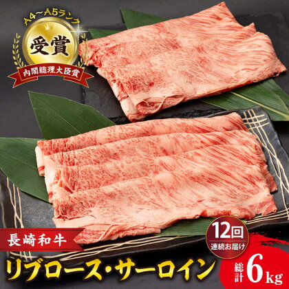 【12回定期便】リブロース サーロイン 500g 希少部位 長崎和牛 A4～A5ランク / 牛肉 和牛 牛 霜降り 黒毛和牛 / 大村市 / 肉のふじた[ACAF004]