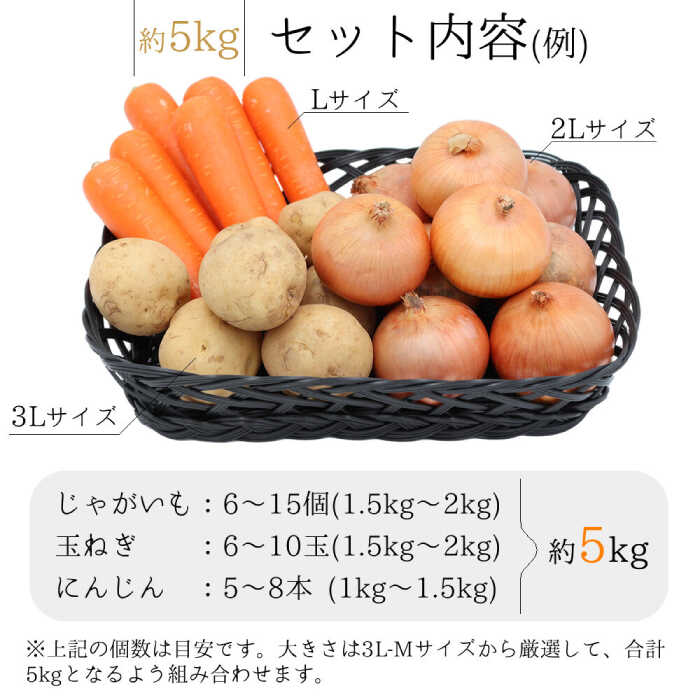 【ふるさと納税】じゃが玉人参セット 約5kg じゃがいも・玉ねぎ・人参の定番野菜 3品目の野菜 詰め合わせ 大村市 古瀬青果[ACBD006]