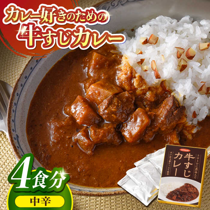[とろっとろになるまで煮込んだ]牛すじカレー 4食セット(中辛) 平戸市 / カレー工房 NVfoods [KAB104] カレー レトルト 牛すじ 肉 牛肉