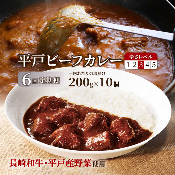 [全6回定期便]平戸ビーフカレー 計60食(10食×6回)「中辛」 平戸市 / カレー工房 NVfoods [KAB191] レトルト 長崎和牛 常備食 牛肉