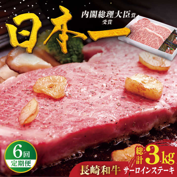 [全6回定期便]特選 長崎和牛 サーロインステーキ 計3kg(約250g×2枚/回)平戸市 / 萩原食肉産業
