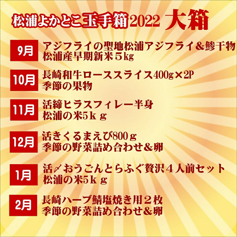 【ふるさと納税】松浦よかとこ玉手箱★2022大箱【定期便】 【N00-005】海の幸 山の幸 玉手箱 詰め合わせ 定期便 美味しい 海産物 野菜 果物 米 肉 果物 お楽しみ