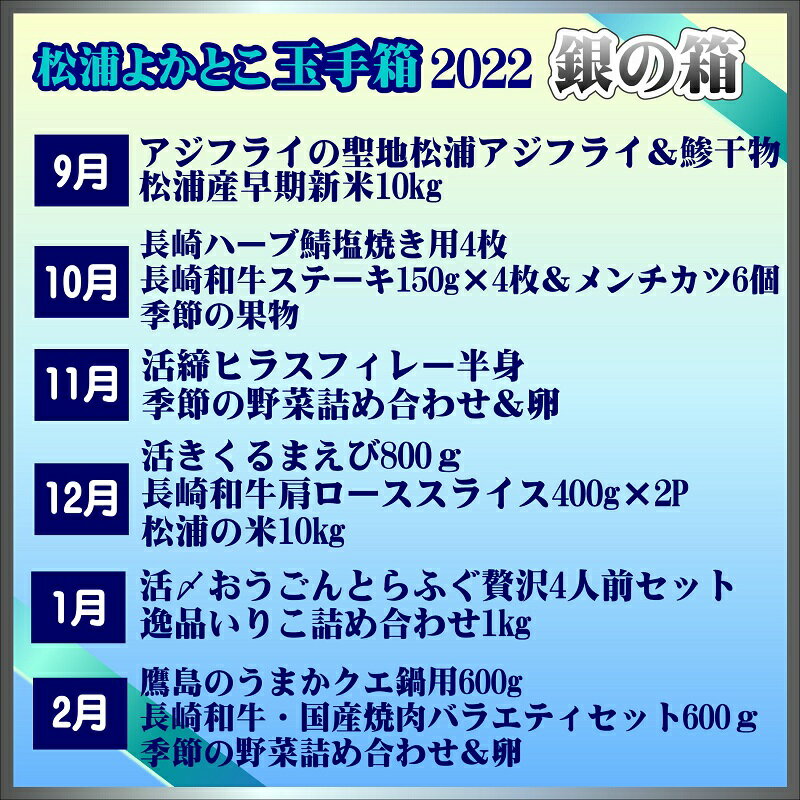 【ふるさと納税】松浦よかとこ玉手箱★2022銀の箱【定期便】【P00-001】海の幸 山の幸 玉手箱 詰め合わせ 定期便 美味しい 海産物 野菜 果物 米 肉 果物 お楽しみ