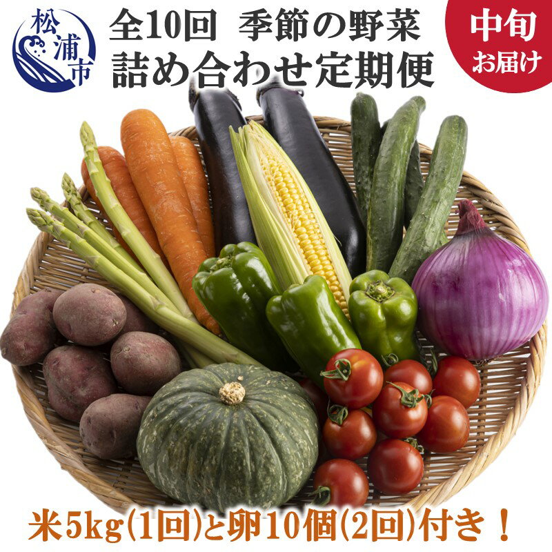 【ふるさと納税】米5kgと卵20個付き 野菜の詰め合わせ定期便10回 中旬 【定期便】【J0-001】 米 ご飯 お米 白米 5キロ 卵 たまご タマゴ 野菜 詰め合わせ 定期便 季節の野菜 旬 九州 松浦市