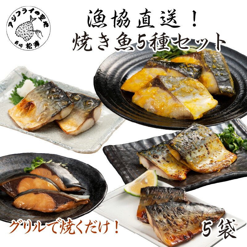 漁協直送!焼き魚5種5袋セット[B0-159] 焼き魚 さば サバ 鯖 ぶり ブリ 鰤 塩焼き みりん漬け 西京漬け 真さば 魚 海の幸 海産物 魚介類 お酒のつまみ