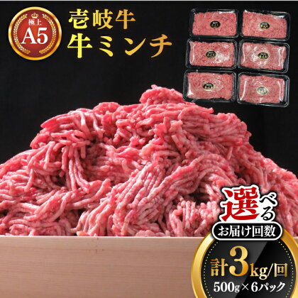 壱岐牛 A5ランク 牛ミンチ 約500g×6【選べるお届け回数】《壱岐市》【KRAZY MEAT】[JER042] 冷凍配送 黒毛和牛 A5ランク 小分け ミンチ 挽き肉 ひき肉 牛肉 赤身 ハンバーグ 肉 個包装 定期便