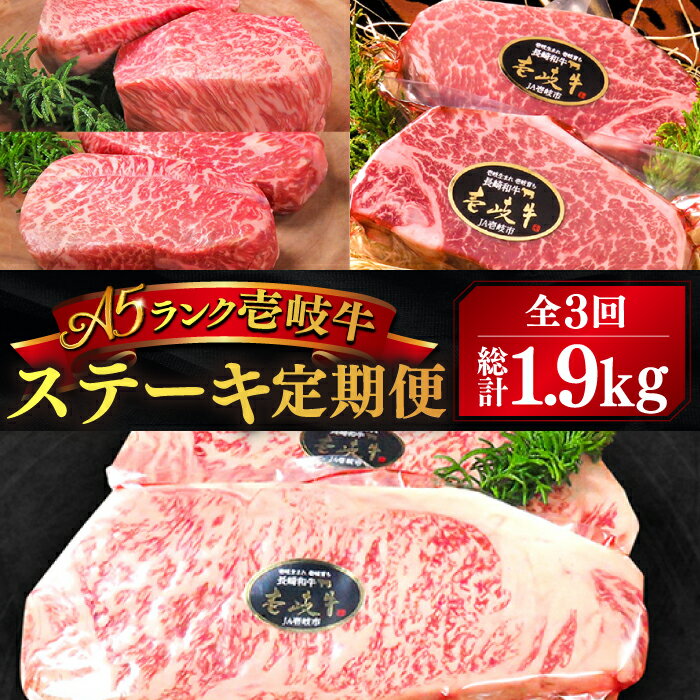 [全3回定期便]極上 壱岐牛 A5ランク ステーキ定期便[壱岐市][KRAZY MEAT][JER049] 冷凍配送 黒毛和牛 A5ランク ステーキ 赤身 厚切り 牛肉 肉 A5 サーロイン サーロインステーキ ヒレ ヒレステーキ シャトーブリアン 164000 164000円