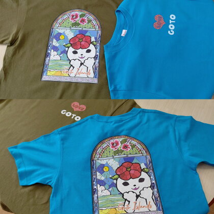 つばきねこステンドグラスTシャツ