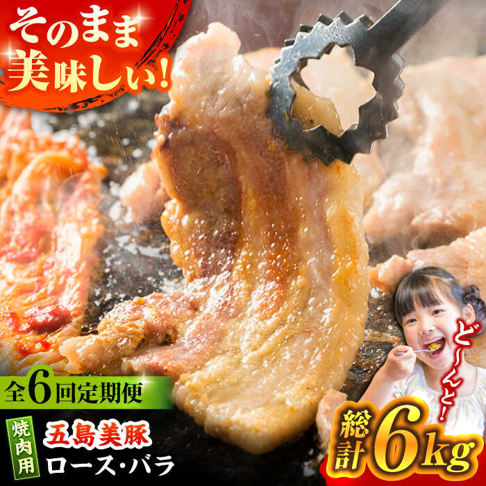 【ふるさと納税】 【全6回定期便】 五島美豚 焼肉用ロース・バラ 1kg【ごとう農業協同組合】 [PAF011]