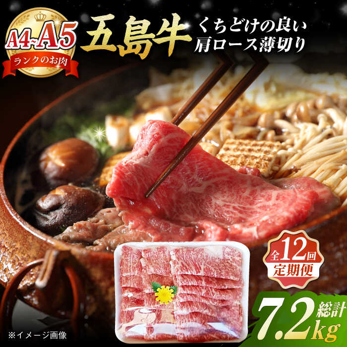 【ふるさと納税】【全12回定期便】極上やみつき五島牛 肩ロース 薄切り 600g 【肉のマルヒサ】 [PCV031]