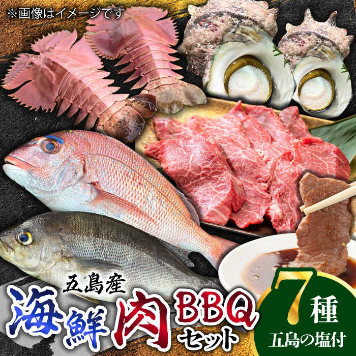【ふるさと納税】【鮮魚！エビイカ！サザエ！肉】五島を味わう海鮮BBQセット（海水塩 五島灘のめぐみ【焼塩】付）五島市/鯛福丸水産[PDP010] 海鮮 えび いか さざえ BBQ セット 魚 牛肉 豚肉