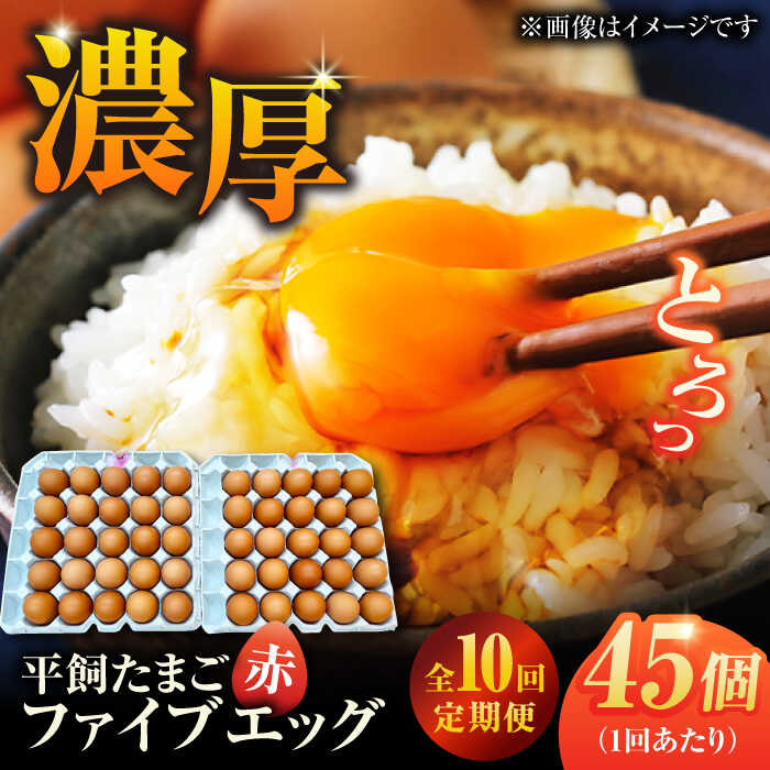 【ふるさと納税】【10回定期便】【箱入り】平飼たまご ファイブエッグ M〜Lサイズ 45個 / 5EGG 卵 赤玉子 五島市 / 五島列島大石養鶏場[PFQ044] 玉子 タマゴ 鶏卵 希少 五島列島