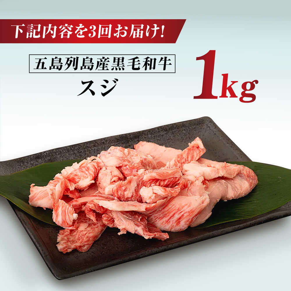 【ふるさと納税】【全3回定期便】五島列島産 黒毛和牛 スジ 1kg 五島市/山口Farm[PGJ026]