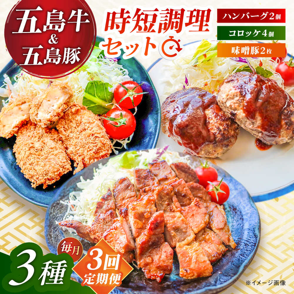 【ふるさと納税】【3回定期便】五島肉のむらおか自家製セット（ハンバーグ2個・コロッケ4個・味噌豚2枚） 五島市/五島牛 肉のむらおか[PGP018]