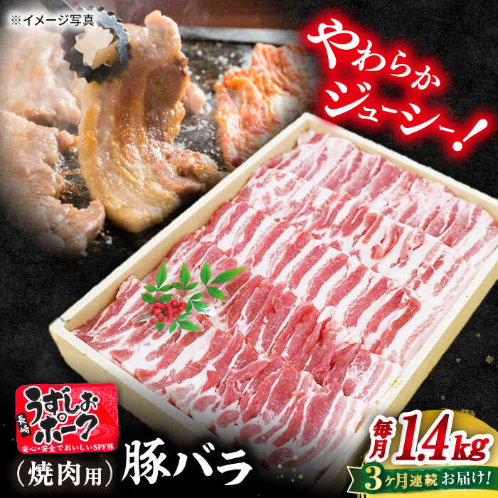 【 訳あり 】【3回 定期便 】長崎うずしお ポーク バラ （ 焼肉 用）1.4kg ＜スーパーウエスト＞ [CAG113] 長崎 西海 豚 ブタ 豚肉 バラ 便利 料理 やわらか ジューシー 上品 ブランド豚 焼き肉 焼肉 BBQ