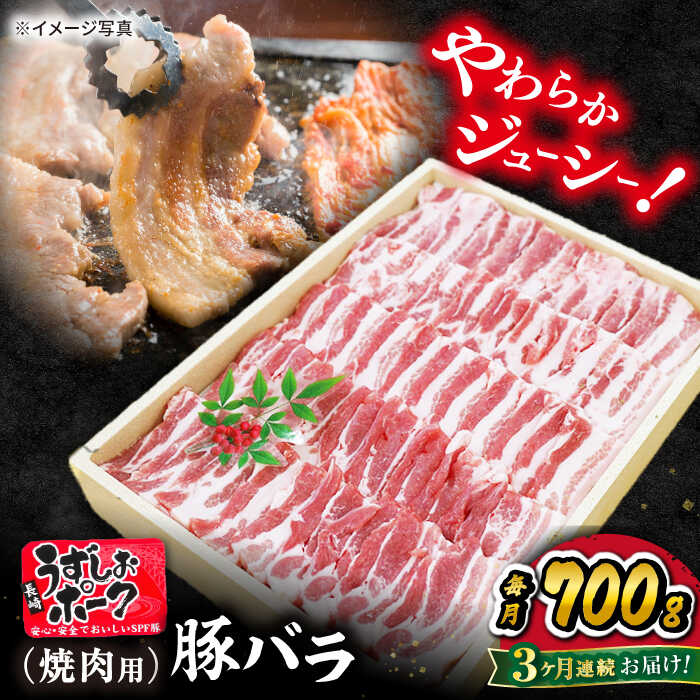 【ふるさと納税】【 訳あり 】【3回定期便】長崎うずしおポーク バラ （ 焼肉 用）700g＜スーパーウエ..