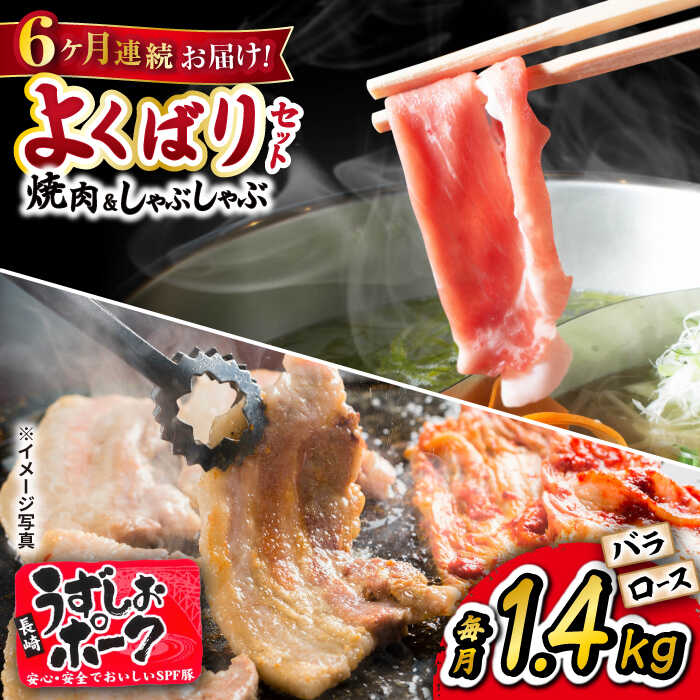 【 訳あり 】【6回 定期便 】長崎うずしおポーク 焼肉 ＆ しゃぶしゃぶ セット 1.4kg＜スーパーウエスト＞ [CAG096] 長崎 西海 豚 ブタ 豚肉 便利 焼肉 料理 やわらか ジューシー 上品 ブランド豚 しゃぶしゃぶ ロース バラ 豚スライス