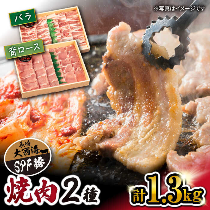 【ふるさと納税】【 訳あり 】【 食べ比べ 】大西海 SPF豚 背ロース ＆ バラ 焼肉 用 計1.3kg 各650g ＜大西海ファーム＞ [CCY007] 長崎 西海 肉 食品 肉類 国産 豚肉 こだわり セット 甘み 旨…