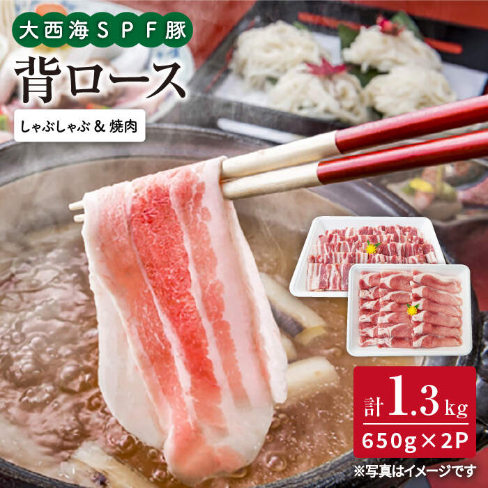 【訳あり】【よくばりセット】大西海SPF豚 背ロース（焼肉＆しゃぶしゃぶ用）計1.3kg（650g×2パック）＜大西海ファーム＞ [CEK039]