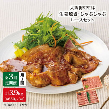 【訳あり】【月1回約1.3kg×3回定期便】大西海SPF豚背ロースしょうが焼き用＆しゃぶしゃぶ用計3.9kg＜大西海ファーム＞[CEK042]