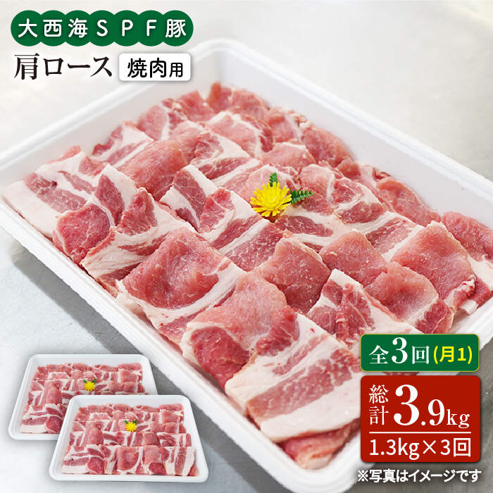 [訳あり][月1回1.3kg×3回定期便]大西海SPF豚 肩ロース(焼肉用)計3.9kg[大西海ファーム] 