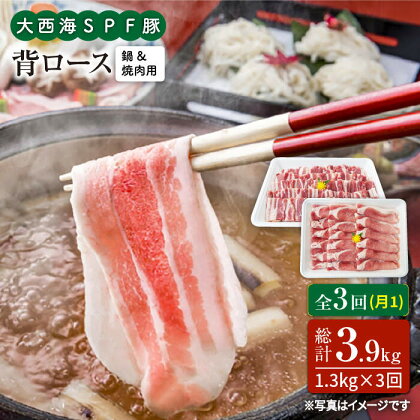 【訳あり】【月1回1.3kg×3回定期便】大西海SPF豚 背ロース（焼肉＆しゃぶしゃぶ用）計3.9kg＜大西海ファーム＞ [CEK098]