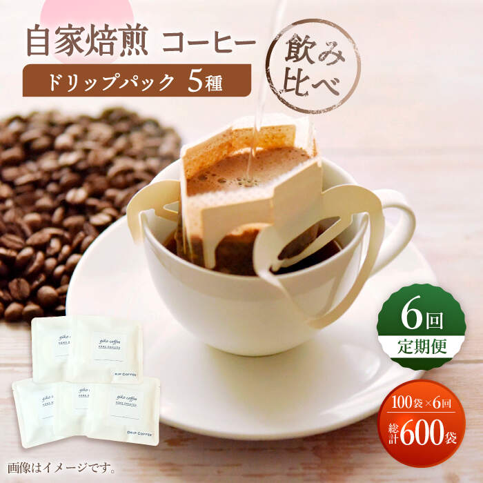 【ふるさと納税】【飲み比べ】【6回定期便】ドリップバック 自家焙煎コーヒー 100袋（5種類×20袋） ＜giko coffee＞ [CFK039]