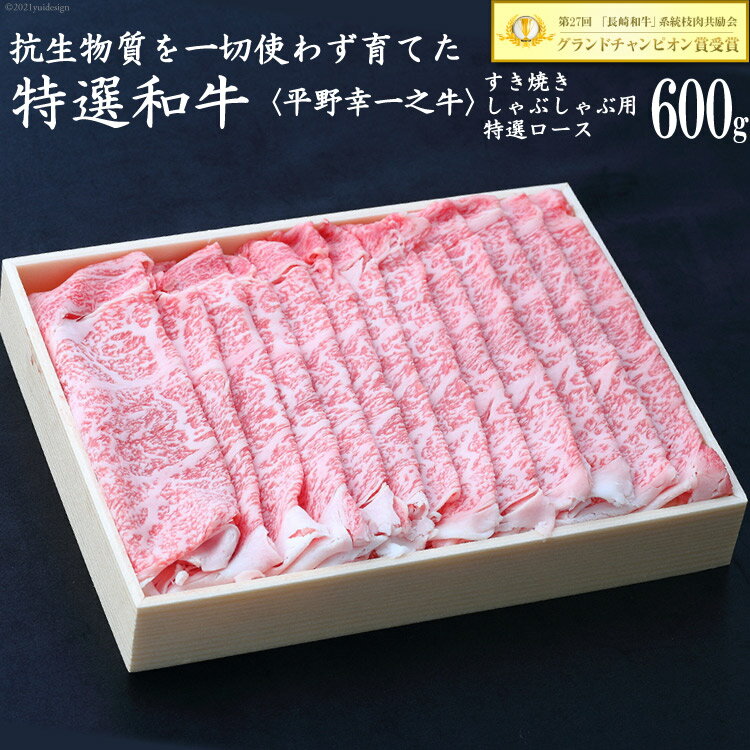 【ふるさと納税】【特選和牛 平野幸一之牛】 牛すき焼きしゃぶしゃぶ用 スライス 600g [増山（焼肉薩摩） 長崎県 雲仙市 item1762] 牛肉 すき焼き 焼肉 黒毛和牛 和牛 肉 冷凍