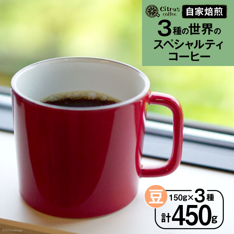 【ふるさと納税】3種の世界のスペシャルティコーヒー飲み比べセット【豆】150g×3種 計450g [Citrus coffee 長崎県 雲仙市 item0955] コーヒー 珈琲 コーヒー豆 飲み比べ セット