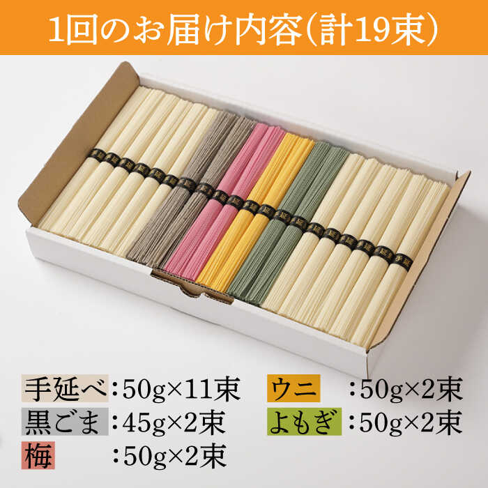 【ふるさと納税】【6回定期便】五彩麺 セット 19束 / そうめん 素麺 黒ごま 梅 うに よもぎ / 麺 乾麺 食べ比べ 詰め合わせ カラフル / 南島原市 / のうち製麺 [SAF031]