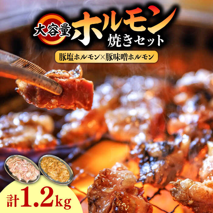 ホルモン 塩焼き・ニンニク味噌焼き 大容量セット 合計1.2kg / 肉 豚肉 直腸 豚テッポウ 希少部位 国産 / 南島原市 / はなぶさ 