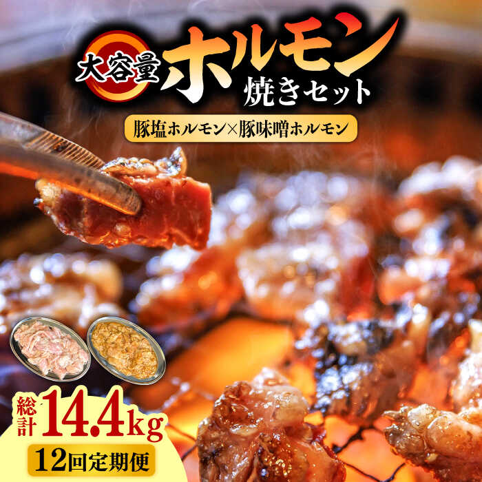 23位! 口コミ数「0件」評価「0」【12回 定期便 】 ホルモン 塩焼き・ニンニク味噌焼きセット 大容量セット 総計14.4kg / 肉 豚肉 直腸 豚テッポウ 希少部位 国･･･ 