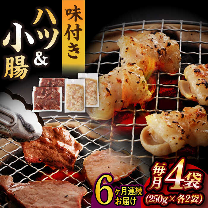 牛肉(ハツ)人気ランク8位　口コミ数「0件」評価「0」「【ふるさと納税】【全6回定期便】【塩だれ味】九州産和牛 ホルモン 2種 計1kg（ ハツ 250g×2袋・ 小腸 250g×2袋） 長与町/岩永ホルモン [EAX140] 国産 牛肉 ホルモンセット 冷凍」